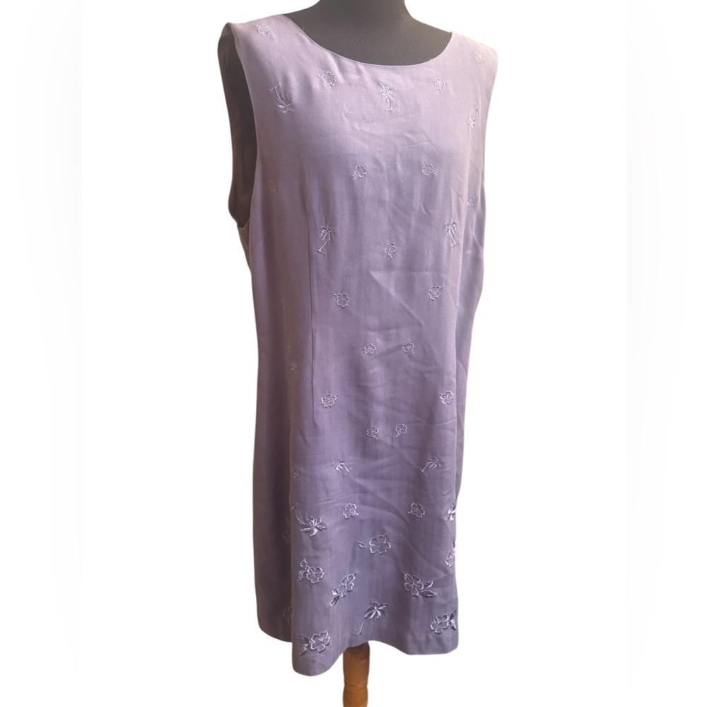 VINTAGE SILK Savannah Flowers Palm Trees Lavender Dress Size 12 Travel Tropical
